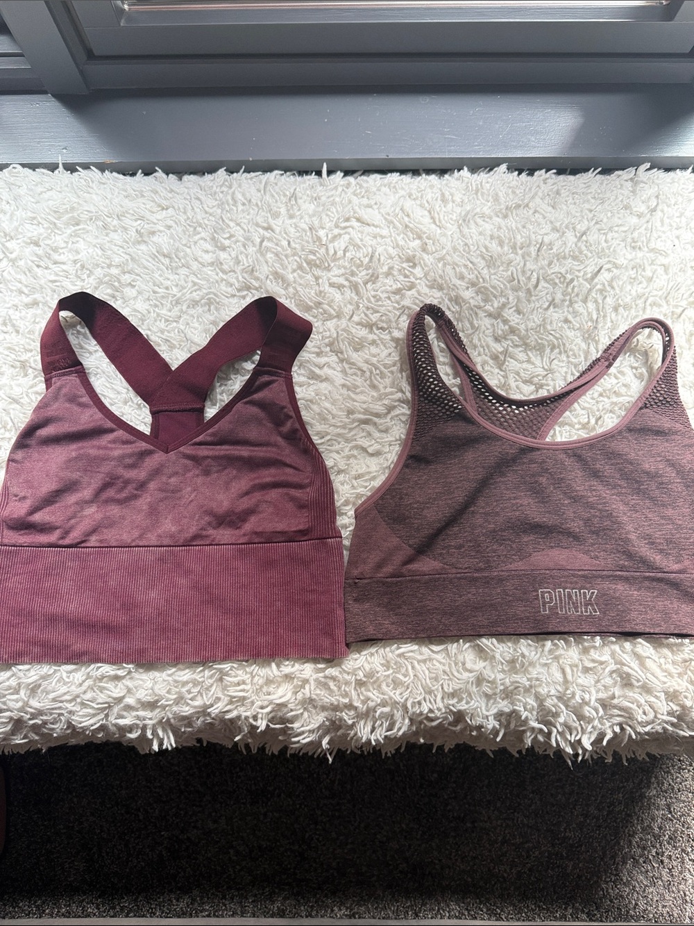 PINK Victoria's Secret Burgundy & Mauve Seamless Racerback Sports Bras Duo